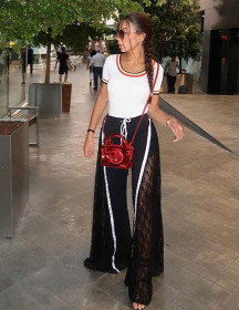 Women Split Lace Patchwork Wide Leg Pants ZS0157