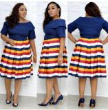 New Design Oversize Stripe Splicing Flat Shoulder Midi Dress CF100701