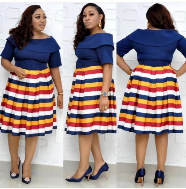 New Design Oversize Stripe Splicing Flat Shoulder Midi Dress CF100701