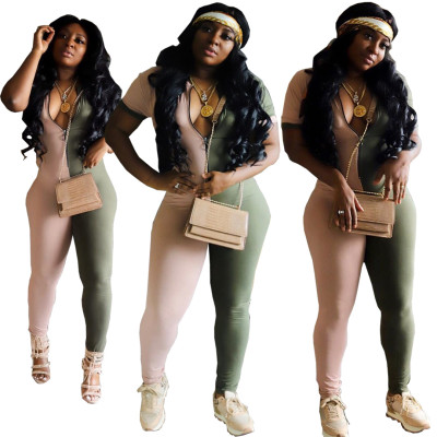 Sexy women's two-color stitching jumpsuit HY5135