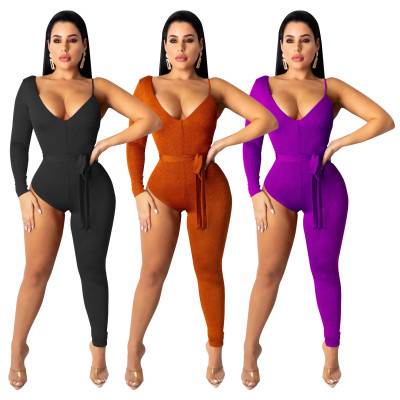 Wholesale Solid Color Ladies Bodycon Irregular Jumpsuit SDD9169