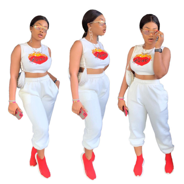 Classic casual printing solid color two-piece set in stock TC020