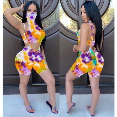 Fashion sexy suspenders shorts one-piece mask two-piece suit TH3418