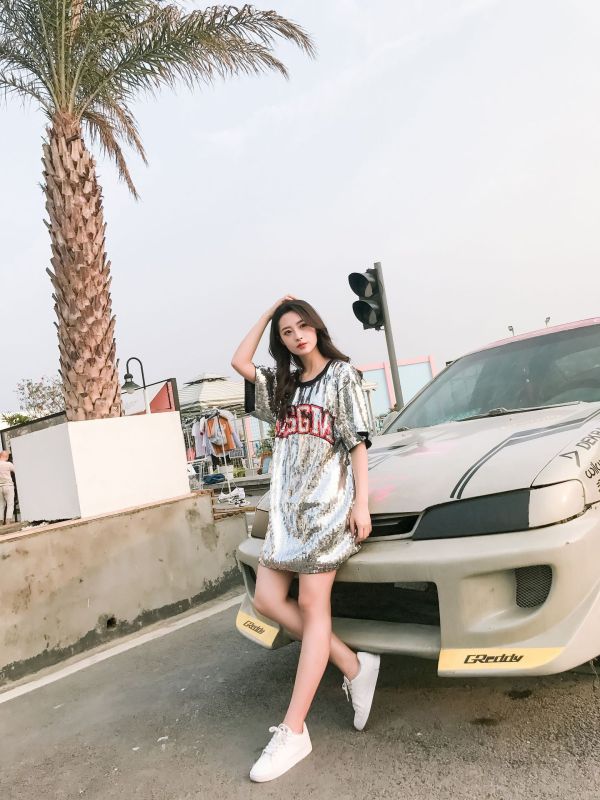 Loose Style Sequin T Shirt Dress TYG035