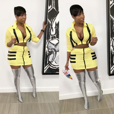Women Bodycon Hot Suits 3/4 Sleeves Top Short Skirt L0261