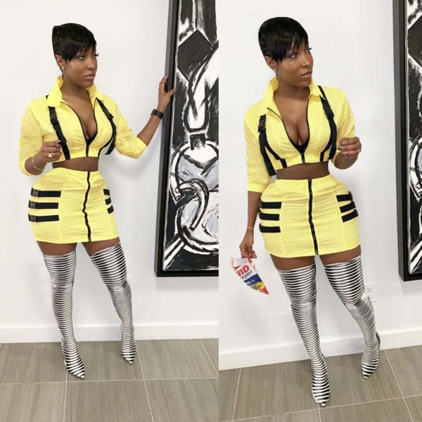 Women Bodycon Hot Suits 3/4 Sleeves Top Short Skirt L0261