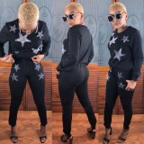 Latest Star Printing Suits Black T-Shirt Pencil Pants ML7156