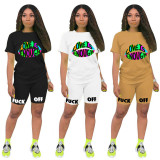 Letter printing sports and leisure two-piece set TK6085