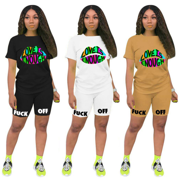 Letter printing sports and leisure two-piece set TK6085