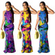 Graffiti positioning printed sleeveless backless sexy long dress LML013