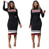 Casual Wear Striped Pencil Midi Dress R6132