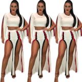 Promotion Casual High Split Suits Crop Top Blouse Trousers OMM1248