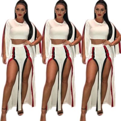 Promotion Casual High Split Suits Crop Top Blouse Trousers OMM1248