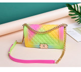 Lingge chain single shoulder diagonal gradient color rainbow Bag HLW3502748