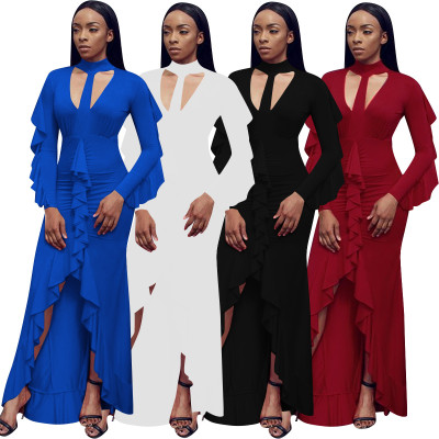 Party Pleated Bodycon High Waist Ruffle Maxi Dresses ALS7572