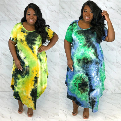 Oversized loose print dress nightclub service K8908