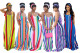 Striped tie-dye suspender belt turban dress YZ1187