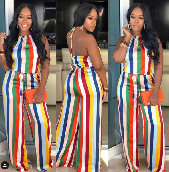 New Arrival Bandage Iridescent Wide Leg Jumpsuit HH8865