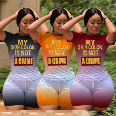 Fashion gradient color women's positioning printed letter printed casual suit YZM60661