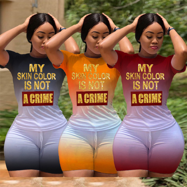 Fashion gradient color women's positioning printed letter printed casual suit YZM60661