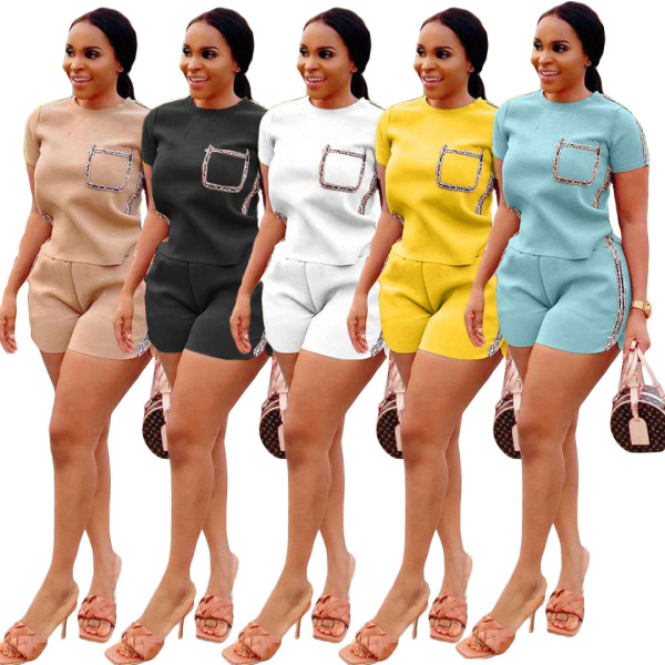 Solid color plus Phnom Penh casual short sleeve T-shirt suit HM6305
