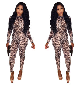 Casual Fashion Geometric Print Tight Jumpsuit W8017