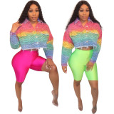 Fashion Long Sleeves Gradient Color Women Coat OEP5351