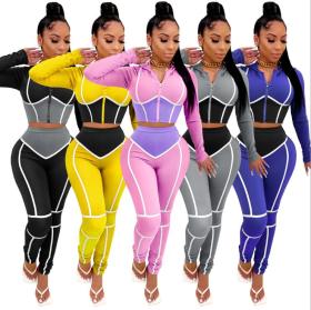 Fashion yoga suit contrast color tight two-piece sports suit ZSC0319