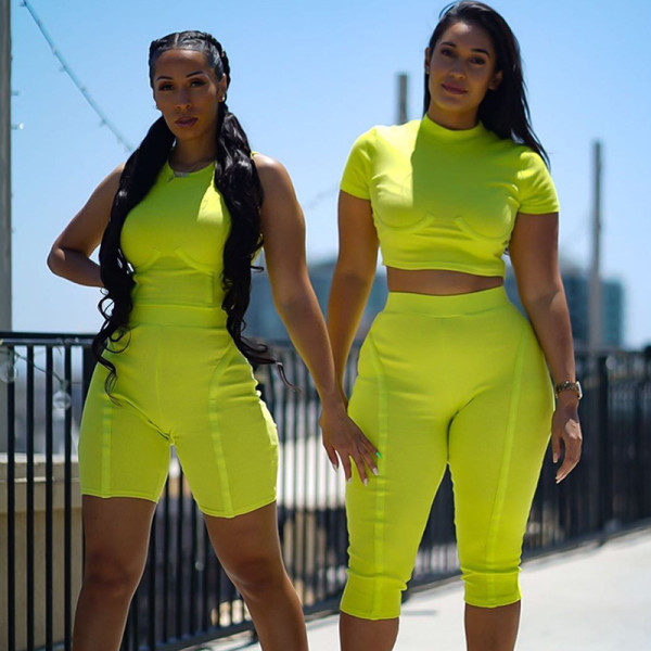 Stylish fluorescent color slim slimming Streched 2 Pcs Sets FYL90247