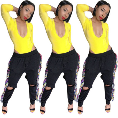 Slit Hollow Out Fringe Sports Pants SMD5802