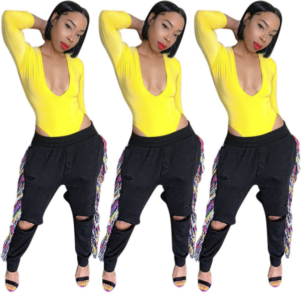Slit Hollow Out Fringe Sports Pants SMD5802