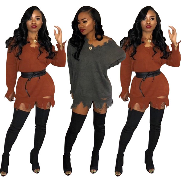 New Design Pure Color Sweater Ladies Mini Dress SY8302