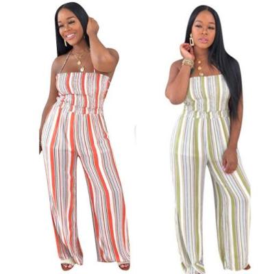 Fashion casual pleated printed sexy suspenders straight pants women H1345