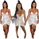 Cheap Clubwear Pleated Condole Belt White Dress DN8247