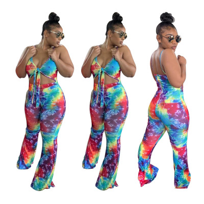 Woman Resort Beach Spaghetti Strap Prinitng Jumpsuit T3353H