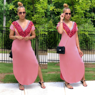 Women's V-neck split dress dress K8912