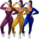 Sport Bodycon Solid Color Winter Long Sets For Daily Wear ZH5118