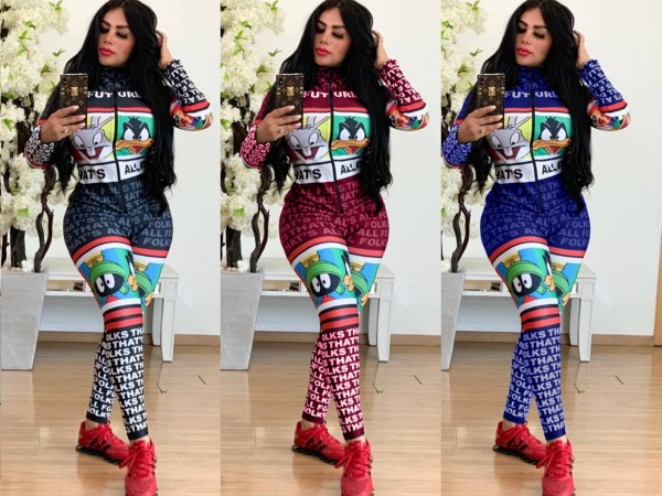 Fashion Zipper Cartoon Printing Lovely Slim Jumpsuit HHM6161
