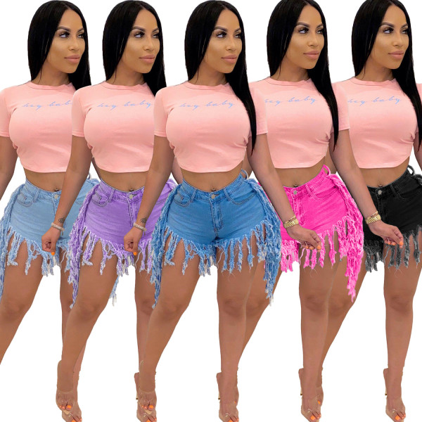 Personality high waist worn old fringed fringed retro denim shorts women QJ5322