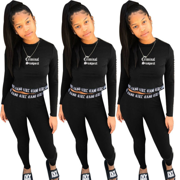 Fashion Slim Bodycon Letters Printing Track Suits YX9045