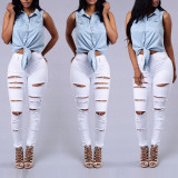 Fashion Casual Slit Solid Jeans NZ6309