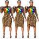 Online Sale High Neck Leopard Lips Print Bodycon Midi Dress DN8319