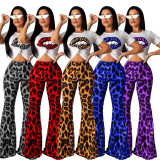 Short Sleeves Bodycon T-Shirt Leopard Printing Flares Pants TRS968