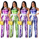 Office Ladies Sleeveless Tie-Dye Bandage Jumpsuit LA3095