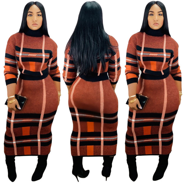 Wholesale Autumn Sets Long Sleeves Top Ankle Length Skirt SY8399