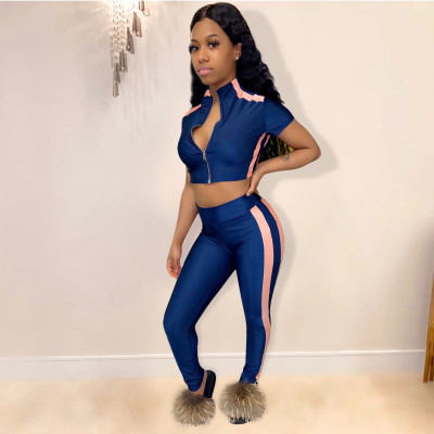 Sports fashion casual zipper short sleeve two-piece suit ED8261