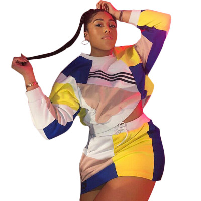 Casual Color Patchwork T-Shirt Elastic Bodycon Skirt SN3477