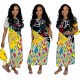Trendy Short Sleeves Printing Long Dress For Women YM8031