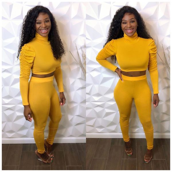 Fashion open waist pile pile sleeve sports and leisure suit YM9192