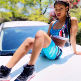 Sports Cartoon Letter Printed Mini Top With Shorts Two Piece Suit LS8047